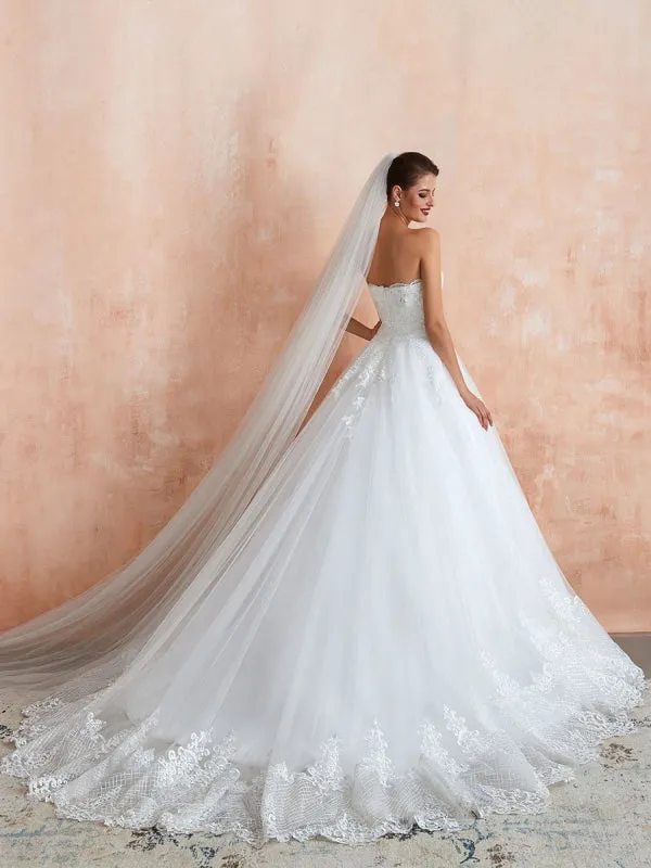 Wedding Dress Princess Silhouette Sweetheart Neck Sleeveless Natural Waist Bridal Gowns With Train