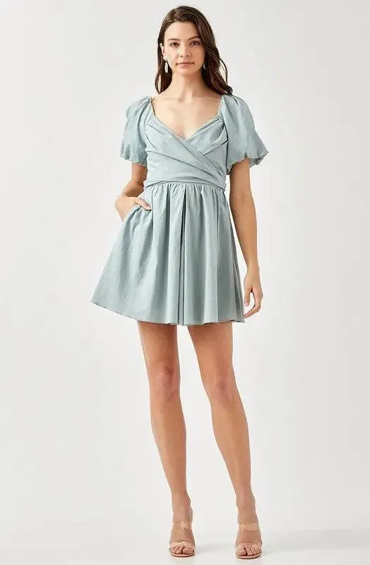 Women's Mini Dress Cross-wrap Blue Sage