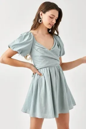 Women's Mini Dress Cross-wrap Blue Sage