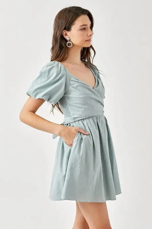 Women's Mini Dress Cross-wrap Blue Sage